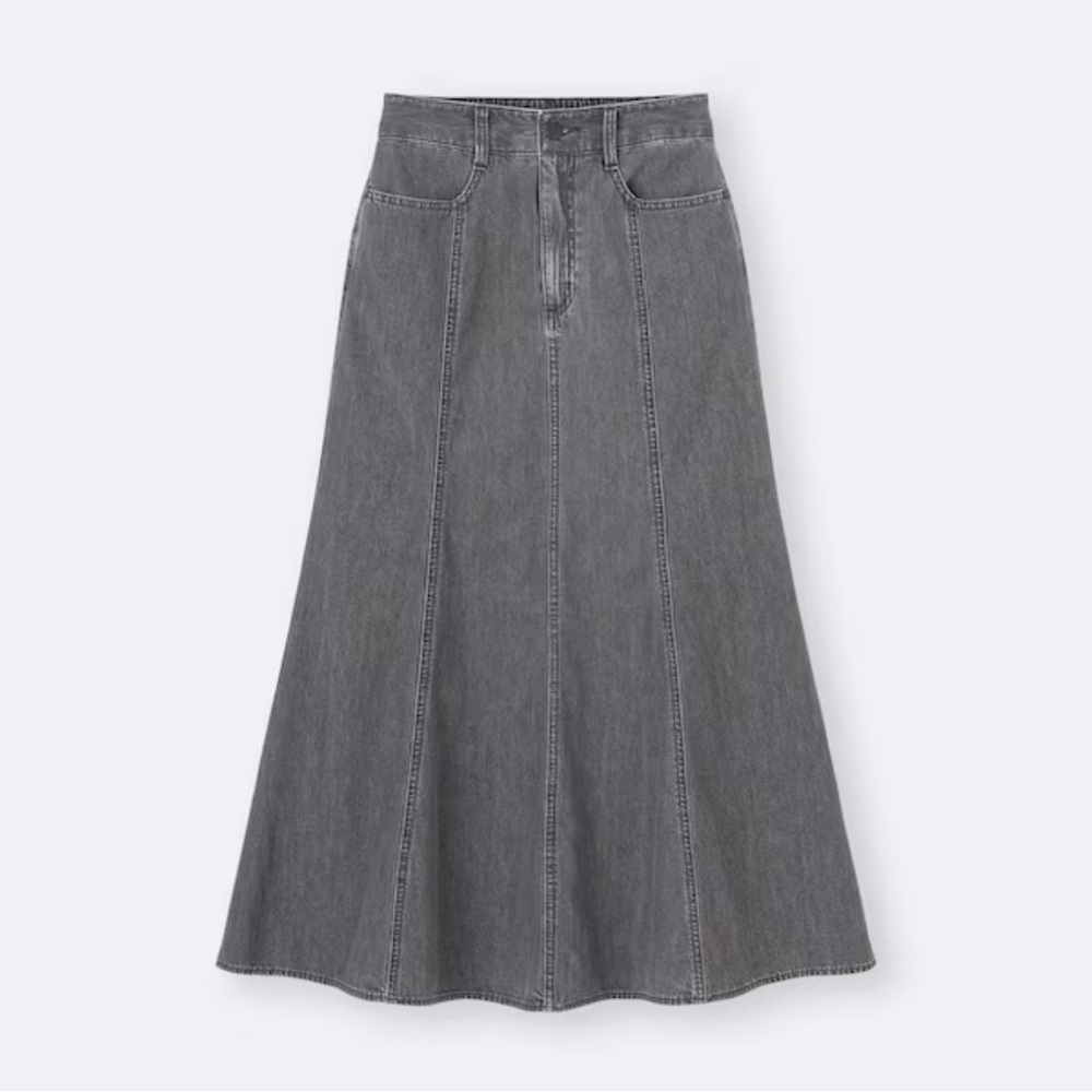GU Japan Light Denim Flared Maxi Skirt